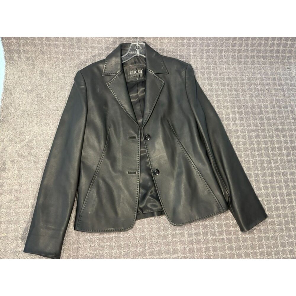 Prodi Best Clothing Black Leather Blazer Jacket Women's size XL